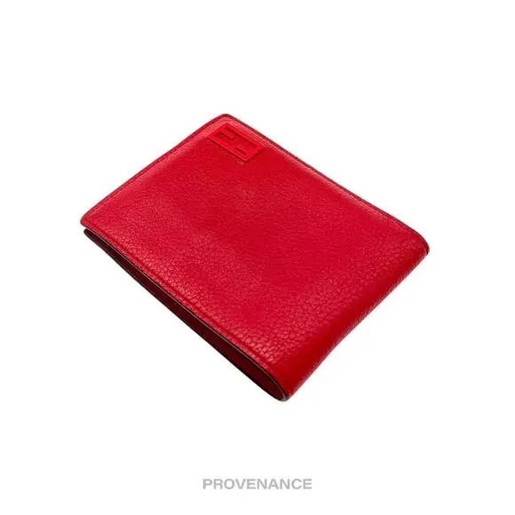 🔴 Fendi  FF Logo Bifold Wallet - Pebbled Red Leather - Picture 4 of 11